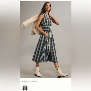 Anthropologies The Tommie Blue Plaid Sleeveless Dress XS